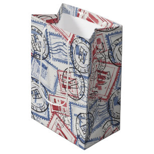 Sac Cadeau Moyen Motif de collage de timbres-poste vintage (2)