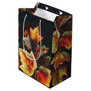 Sac Cadeau Moyen Motif de croix de feuille d'automne vintage