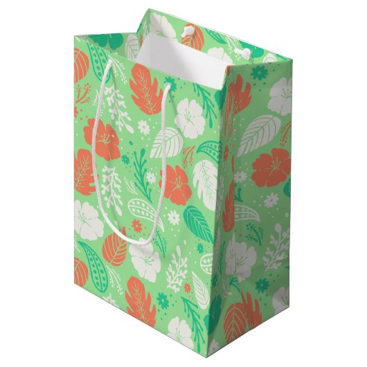 Sac Cadeau Moyen Motif de feuillage vert et orange (Devant Angle)