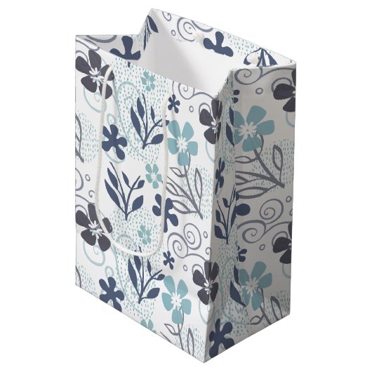 Sac Cadeau Moyen Motif de fleurs bleues (Devant Angle)