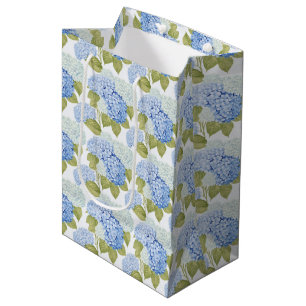 Sac Cadeau Moyen Motif de fleurs d'hydrangea bleu élégant 