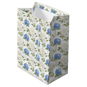 Sac Cadeau Moyen Motif de fleurs d'hydrangea bleues élégantes 