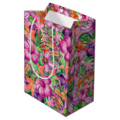 Sac Cadeau Moyen Motif de fleurs hawaïennes tropicales (Dos Angle)