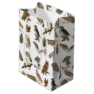 Sac Cadeau Moyen Motif de forêt de l'aquarelle de la Chouette vinta