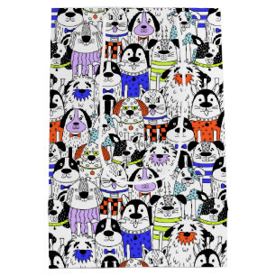 Sac Cadeau Moyen Motif de foule de chiens colorés