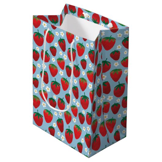 Sac Cadeau Moyen Motif de fraises sucrées (Devant Angle)