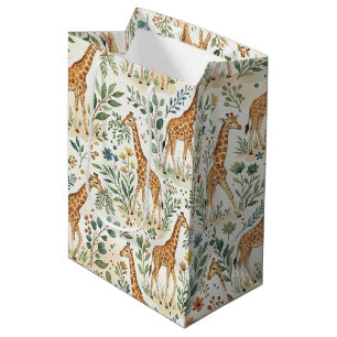 Sac Cadeau Moyen Motif de girafe à l'aquarelle mignon