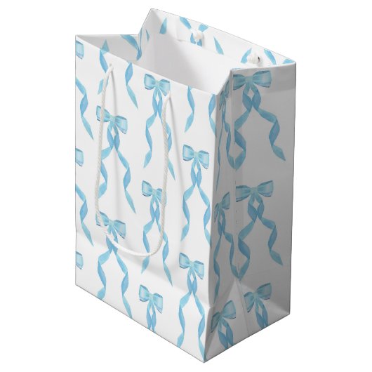 Sac Cadeau Moyen Motif de la Bow Bleue Aquarelle (Devant Angle)