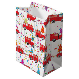 Sac Cadeau Moyen Motif de la Fête du Camion Rouge