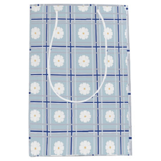 Sac Cadeau Moyen Motif de marguerite à carreaux bleus