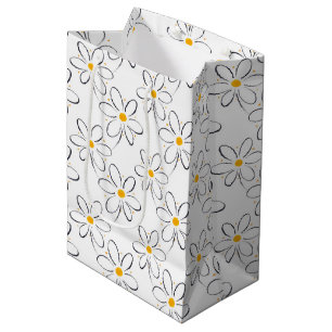 Sac Cadeau Moyen Motif de marguerite blanche