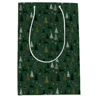 Sac Cadeau Moyen Motif de Noël de rennes de forêt moderne