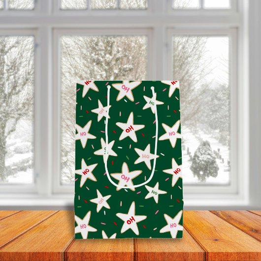 Sac Cadeau Moyen Motif de Noël en étoile de pain d'épice