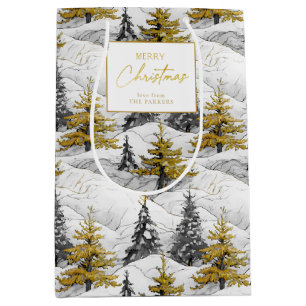 Sac Cadeau Moyen Motif de Noël en or noir #4 ID1009 Enveloppement