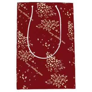 Sac Cadeau Moyen Motif de Noël Floral Rouge