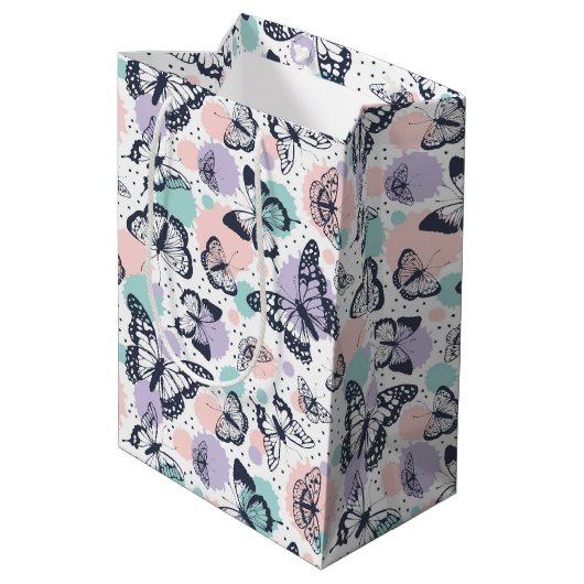 Sac Cadeau Moyen Motif de papillons rétro coloré (Dos Angle)