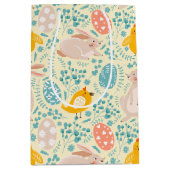 Sac Cadeau Moyen Motif de Pâques avec oeufs, lapin, poussin, fleurs (Devant)