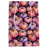 Sac Cadeau Moyen Motif de patchs Citrouille violet et orange (Devant)