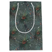 Sac Cadeau Moyen Motif de pin d'hiver rustique moderne (Devant)