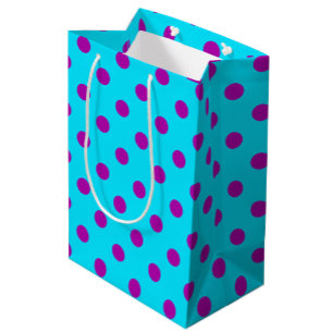 Sac Cadeau Moyen Motif de points polka bleus sur fond violet Design
