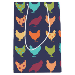 Sac Cadeau Moyen Motif de poulet multicolore funky