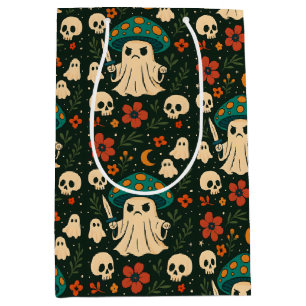 Sac Cadeau Moyen Motif de Shroom-Skull et de Fleurs