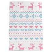 Sac Cadeau Moyen Motif de ski rose et bleu scandinave (Dos)