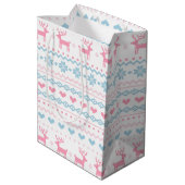 Sac Cadeau Moyen Motif de ski rose et bleu scandinave (Dos Angle)