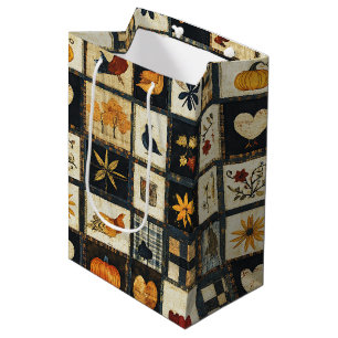 Sac Cadeau Moyen Motif de surface composée d'automne rustique Pat