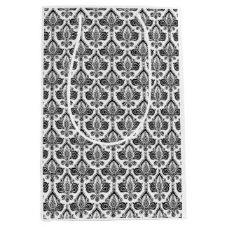 Sac Cadeau Moyen Motif de textile damassé classique noir et blanc