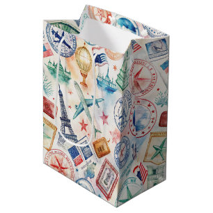 Sac Cadeau Moyen Motif de timbre de voyage vintage (3)