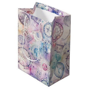 Sac Cadeau Moyen Motif de timbre de voyage vintage (4)