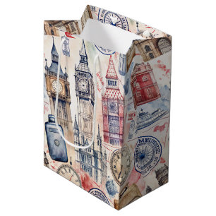 Sac Cadeau Moyen Motif de timbre de voyage vintage (5)