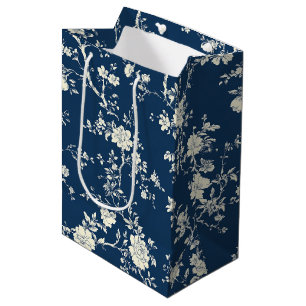 Sac Cadeau Moyen Motif de toile florale vintage bleu (11)