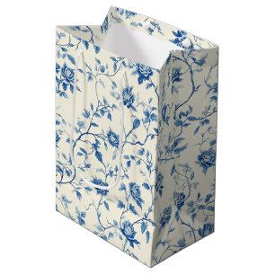 Sac Cadeau Moyen Motif de toile florale vintage bleu (3)