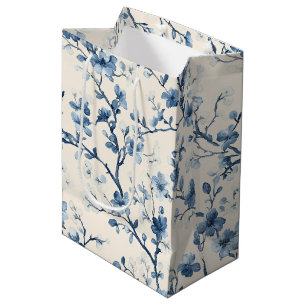 Sac Cadeau Moyen Motif de toile florale vintage bleu (4)