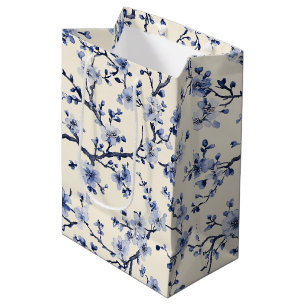 Sac Cadeau Moyen Motif de toile florale vintage bleu (5)