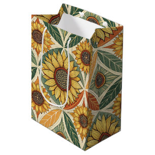Sac Cadeau Moyen Motif de tournesol et feuille Découpe inspirée d