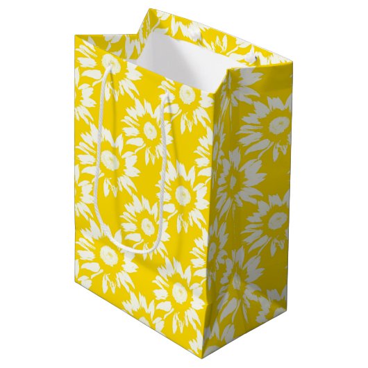 Sac Cadeau Moyen Motif de tournesol jaune et blanc (Devant Angle)