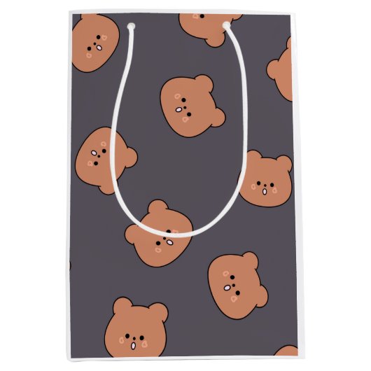 Sac Cadeau Moyen Motif de visage d'ours en peluche marron mignon bl (Devant)