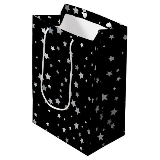Sac Cadeau Moyen Motif des étoiles d'argent mignonnes | Toute coule (Devant Angle)