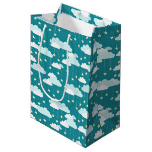 Sac Cadeau Moyen Motif des étoiles et nuages en chute mûre