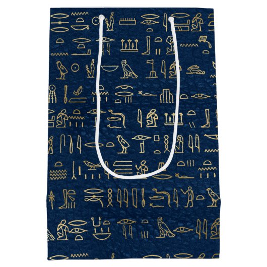 Sac Cadeau Moyen Motif des hiéroglyphes d'Égypte or et bleu (Dos)