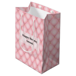 Sac Cadeau Moyen Motif Diamond Tufted Rose de luxe Anniversaire