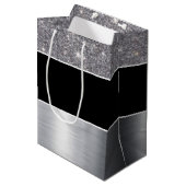 Sac Cadeau Moyen Motif d'impression en argent noir Parties scintill (Devant Angle)