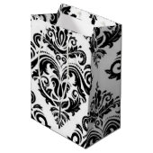 Sac Cadeau Moyen Motif d'impression en noir blanc Damas (Devant Angle)
