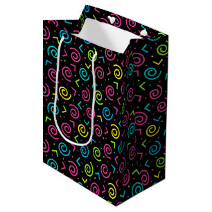 Sac Cadeau Moyen motif Doodle Noir et Néon des années 80/90