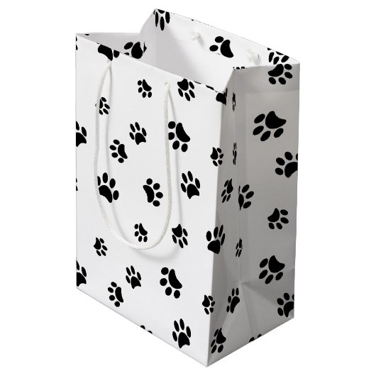 Sac Cadeau Moyen Motif Empreinte de patte noir (Dos Angle)
