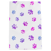 Sac Cadeau Moyen Motif Empreinte de patte rose violet bleu (Devant)
