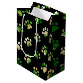 Sac Cadeau Moyen Motif Empreinte de patte texturé noir vert (Devant Angle)